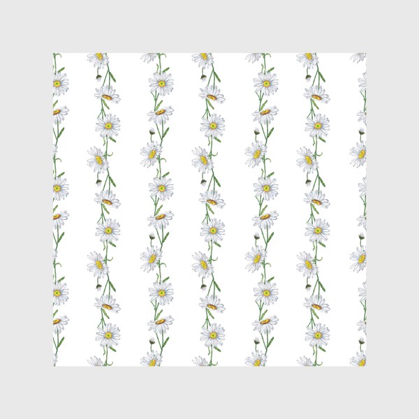 Шторы «Белые садовые ромашки Летний бесшовный паттерн в полоску Дачные цветы»
