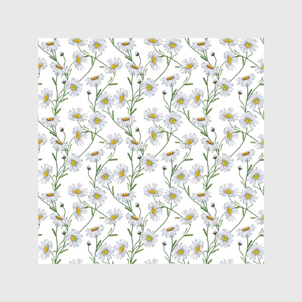 Шторы «Белые садовые ромашки Летний бесшовный паттерн Дачные цветы»