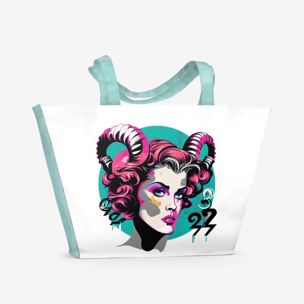Пляжная сумка &laquo;Девушка Овен - стильный поп-арт. Знаки зодиака&raquo;