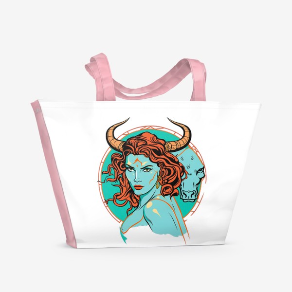 Пляжная сумка &laquo;Девушка Телец - стильный поп-арт. Знаки зодиака&raquo;