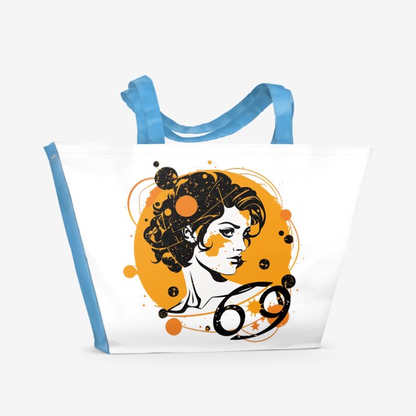 Пляжная сумка &laquo;Девушка Рак - стильный поп-арт с символом созвездия. Знаки зодиака&raquo;