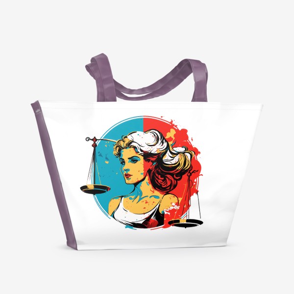 Пляжная сумка &laquo;Девушка Весы - стильный поп-арт. Знаки зодиака&raquo;