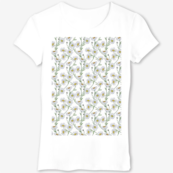 Футболка &laquo;Белые садовые ромашки Летний бесшовный паттерн Дачные цветы&raquo;