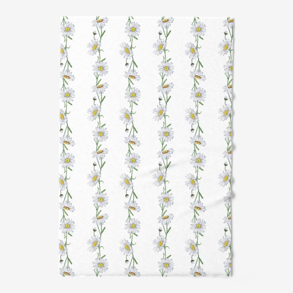 Полотенце &laquo;Белые садовые ромашки Летний бесшовный паттерн в полоску Дачные цветы&raquo;