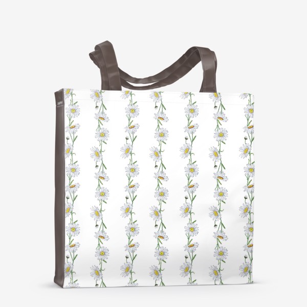 Сумка-шоппер «Белые садовые ромашки Летний бесшовный паттерн в полоску Дачные цветы»