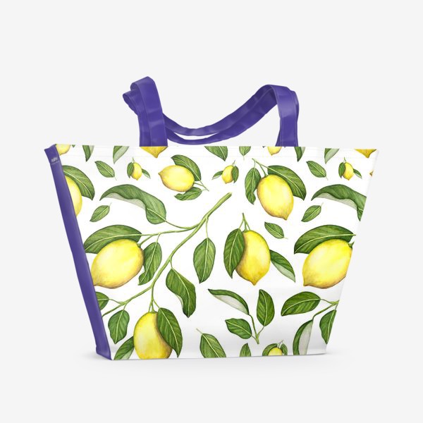 Пляжная сумка &laquo;Паттерн с лимонами, крупный узор. Акварель&raquo;