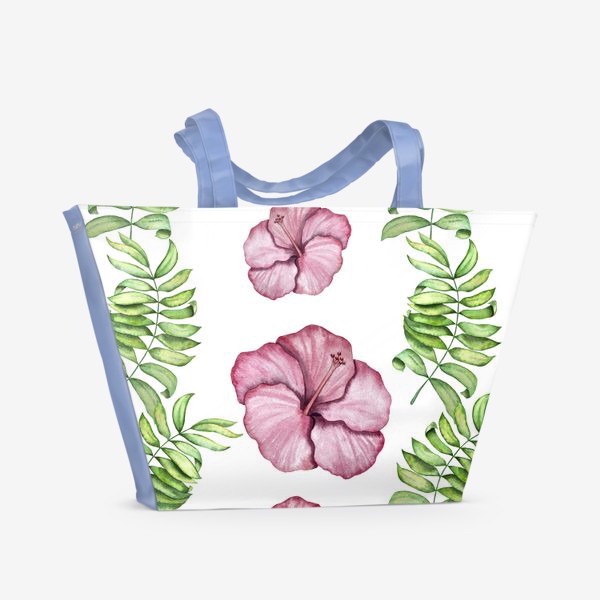 Пляжная сумка &laquo;Гибискус. Паттерн с тропическими цветами. Акварель&raquo;