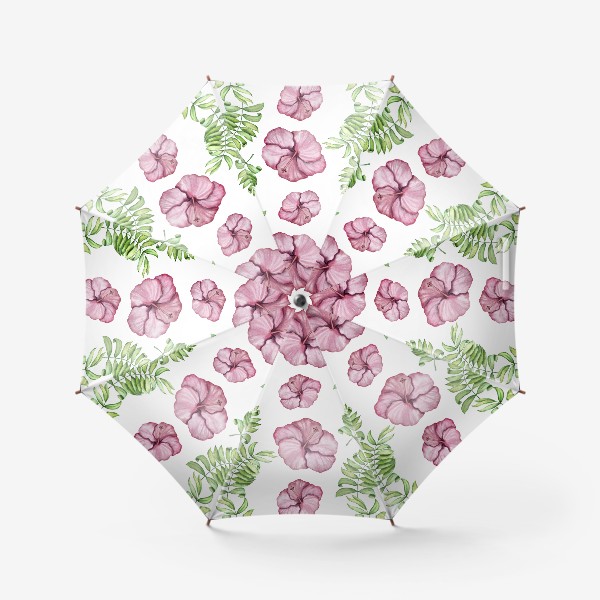 Зонт «Гибискус. Паттерн с тропическими цветами. Акварель»