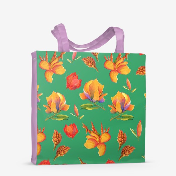 Сумка-шоппер «Тропики цветов на зеленом»