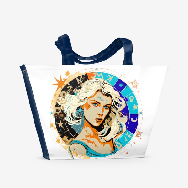Пляжная сумка «Девушка Дева - стильный поп-арт. Принт знаки зодиака»