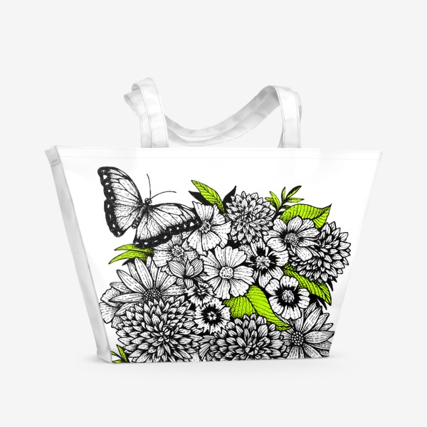 Пляжная сумка &laquo;Цветы и бабочки (Лето, весна, букет)&raquo;