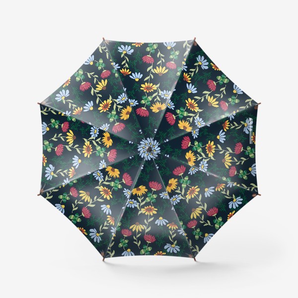 Зонт «Цветущий луг паттерн. Ромашка, рудбекия, клевер. Лето»