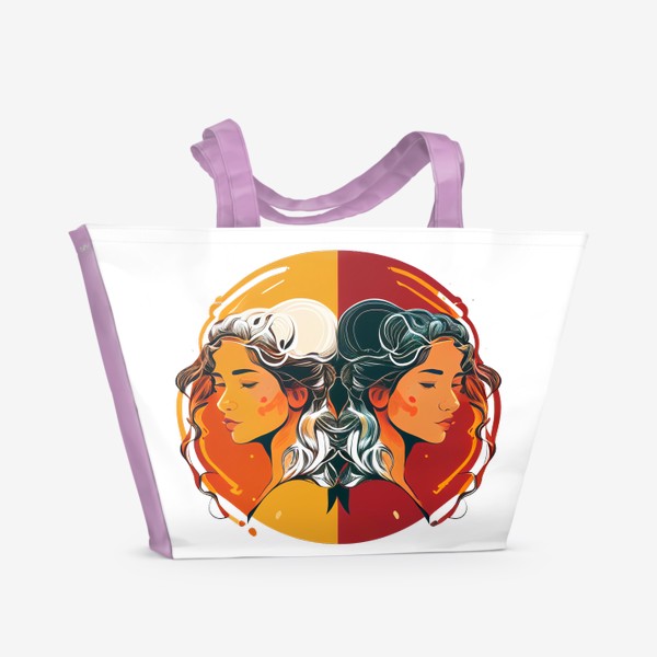 Пляжная сумка &laquo;Девушки Близнецы - стильный поп-арт. Принт знаки зодиака&raquo;