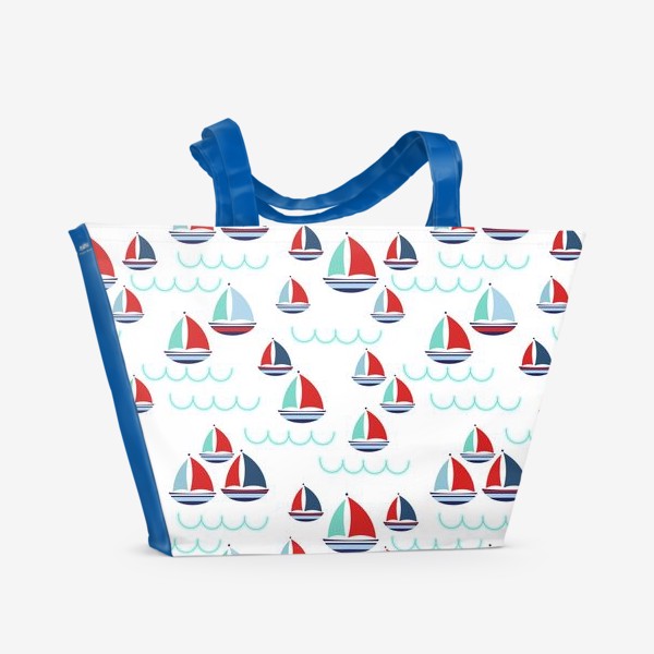 Пляжная сумка «Корабли.Бесшовный принт корабли на волнах.»