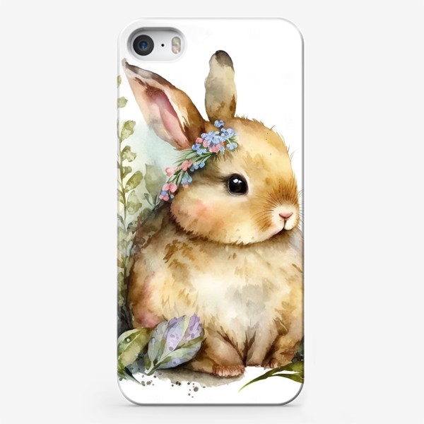 Чехол iPhone «Весенний акварельный кролик в траве»