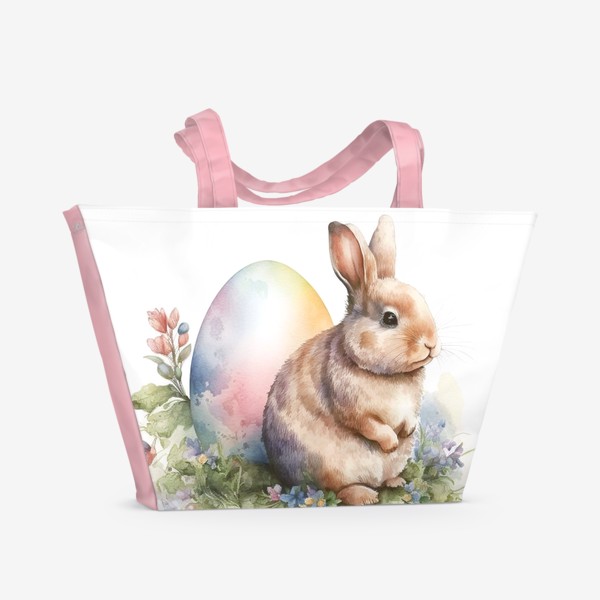 Пляжная сумка &laquo;Пасхальный кролик. Акварельный весенний принт&raquo;