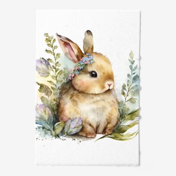 Полотенце «Весенний акварельный кролик в траве»