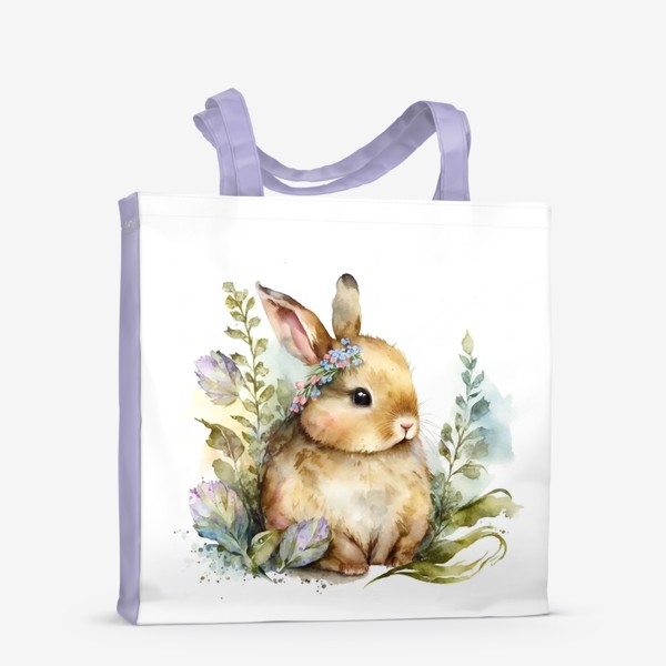Сумка-шоппер «Весенний акварельный кролик в траве»