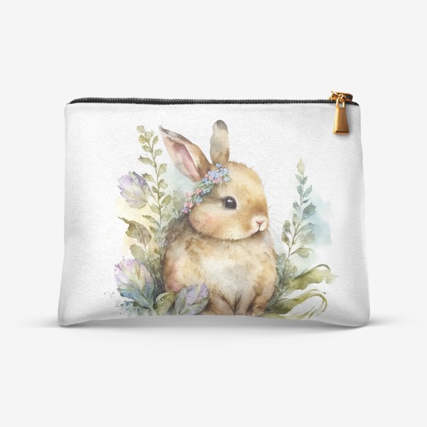 Косметичка «Весенний акварельный кролик в траве»