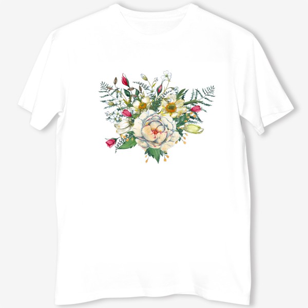 Футболка &laquo;Пионы, анемоны и бутоны роз. Букет весенних садовых цветов.&raquo;