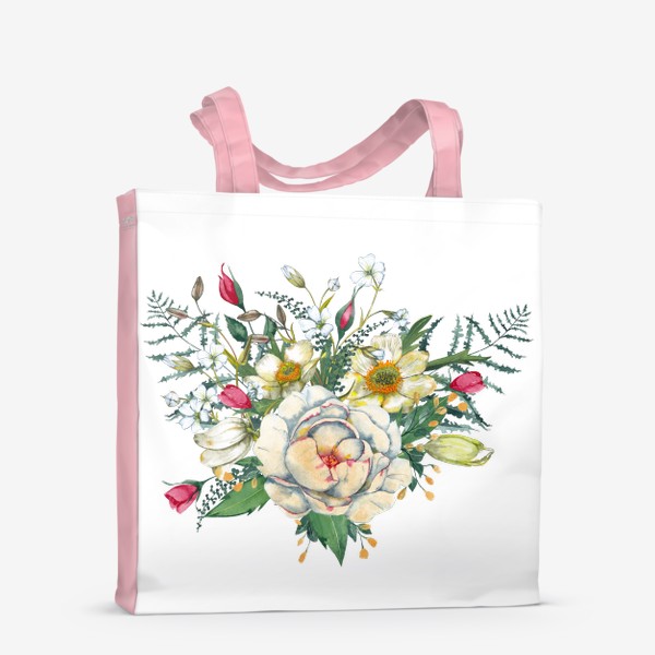 Сумка-шоппер &laquo;Пионы, анемоны и бутоны роз. Букет весенних садовых цветов.&raquo;