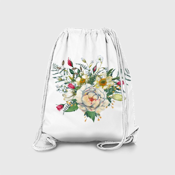 Рюкзак «Пионы, анемоны и бутоны роз. Букет весенних садовых цветов.»