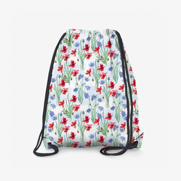 Рюкзак «Акварельный цветочный принт с колокольчиками и маками»