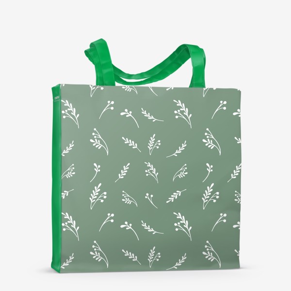 Сумка-шоппер «Паттерн с силуэтами растений на зеленом фоне»