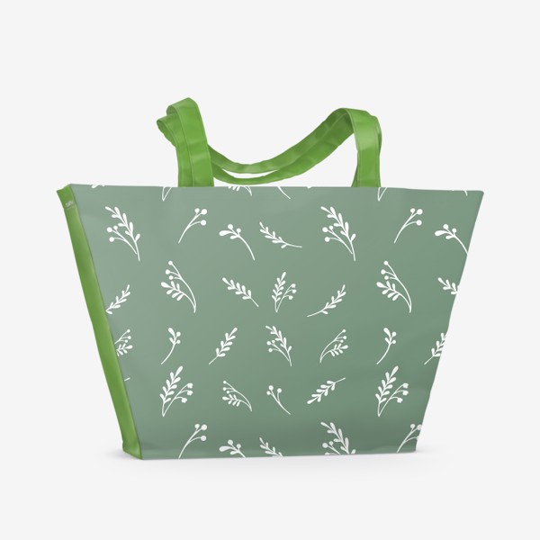 Пляжная сумка «Паттерн с силуэтами растений на зеленом фоне»