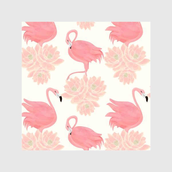 Шторы «Розовый фламинго в лотосах»
