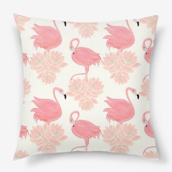 Подушка «Розовый фламинго в лотосах»