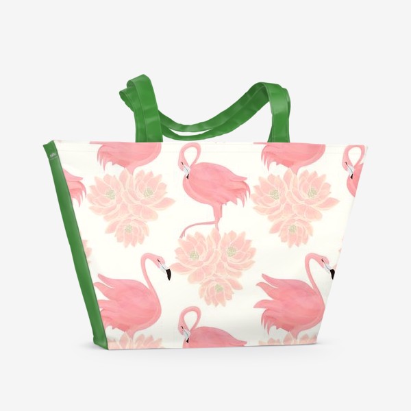 Пляжная сумка &laquo;Розовый фламинго в лотосах&raquo;