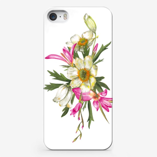Чехол iPhone «Розовый дикий гладиолус и белые анемоны Букет полевых цветов»