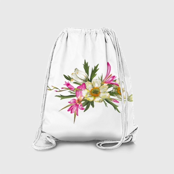 Рюкзак «Розовый дикий гладиолус и белые анемоны Букет полевых цветов»