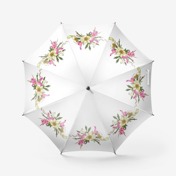 Зонт «Розовый дикий гладиолус и белые анемоны Букет полевых цветов»