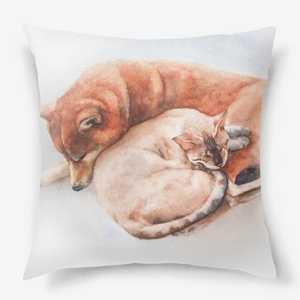 Подушка «Сладких снов (кот и собака сиба-ину)»