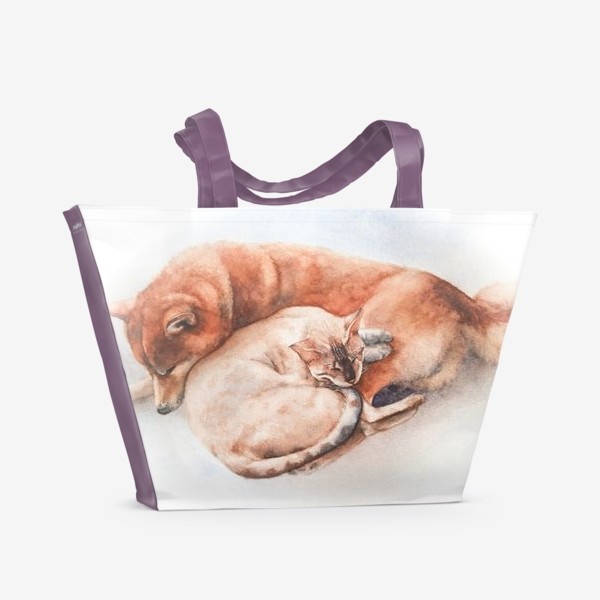 Пляжная сумка «Сладких снов (кот и собака сиба-ину)»