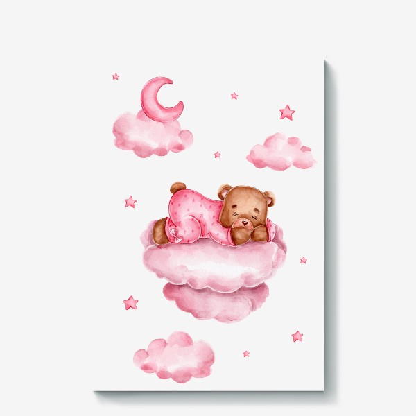 Холст «Мишка спит на розовом облаке»