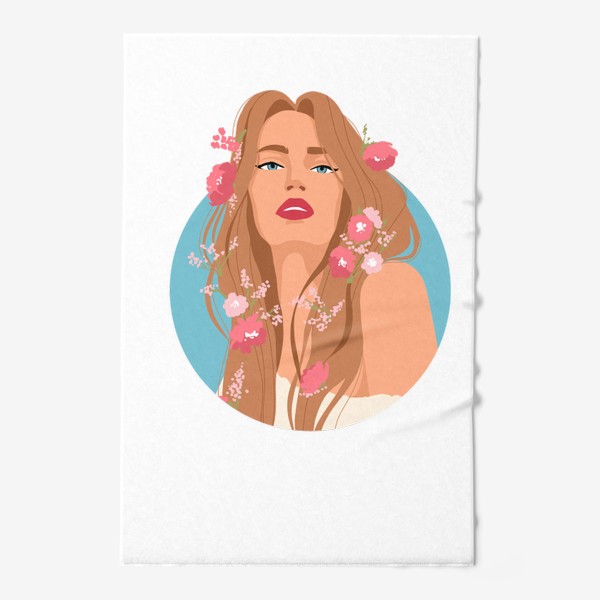 Полотенце «Девушка с розовыми цветами »