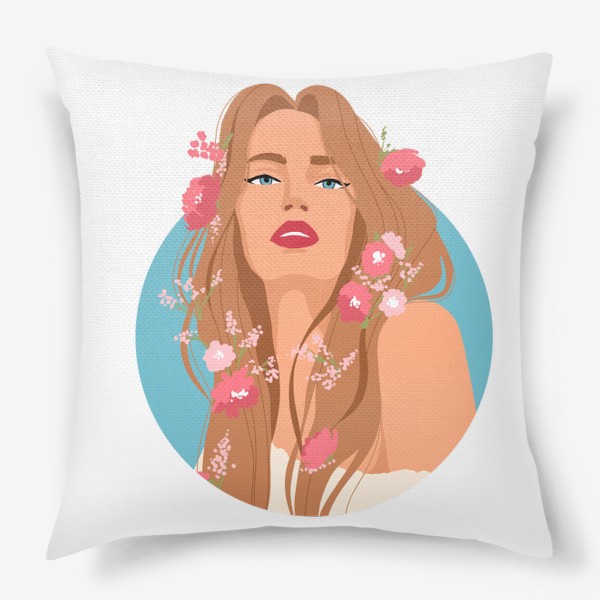 Подушка «Девушка с розовыми цветами »