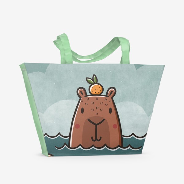 Пляжная сумка «Милая капибара и мандарины. Отдых. Мем»