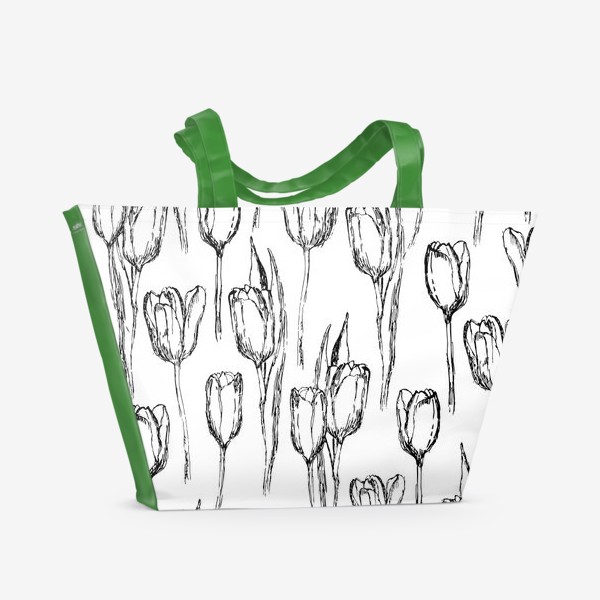 Пляжная сумка «чёрно-белые тюльпаны»