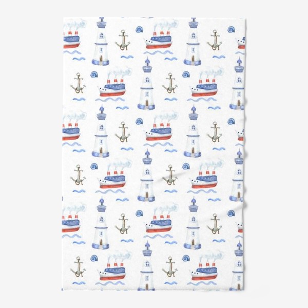 Полотенце &laquo;Морской акварельный принт с пароходами и маяками&raquo;