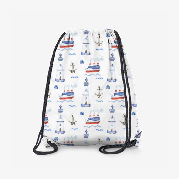 Рюкзак «Морской акварельный принт с пароходами и маяками»