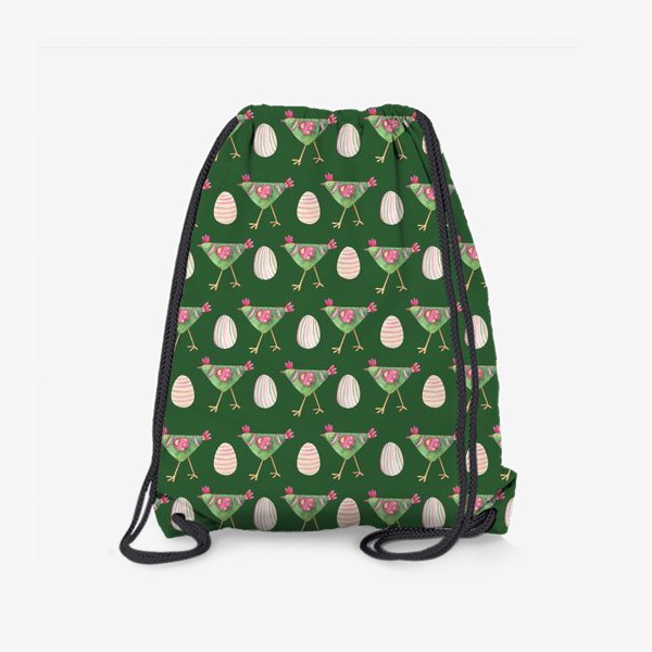 Рюкзак «Пасхальный акварельный  паттерн Курочки на зеленом»