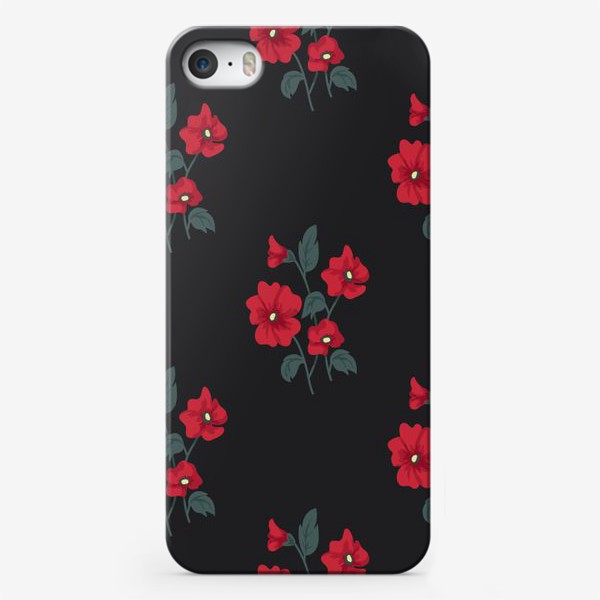 Чехол iPhone «Красные цветы на черном»