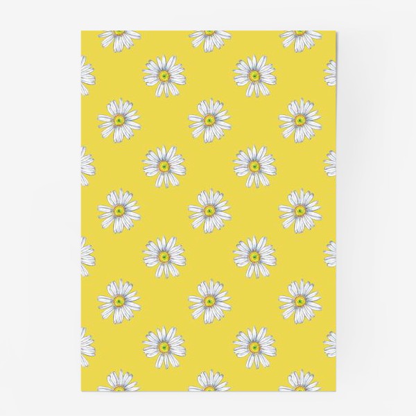 Постер «Белые ромашки на желтом фоне Летний солнечный паттерн»
