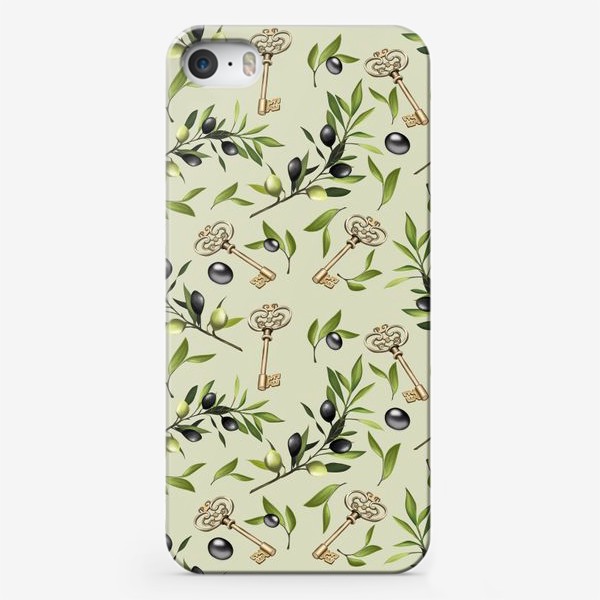 Чехол iPhone &laquo;Ключик и оливка на зеленом фоне&raquo;
