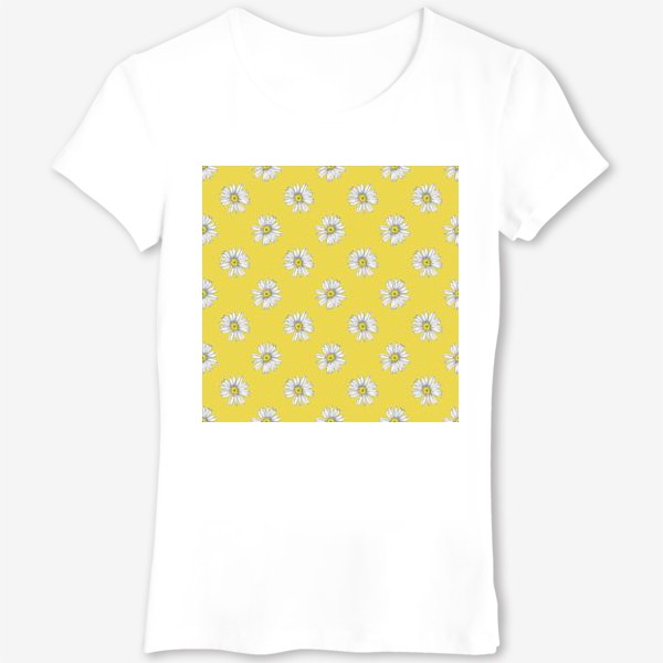 Футболка «Белые ромашки на желтом фоне Летний солнечный паттерн»