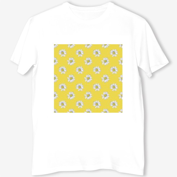 Футболка «Белые ромашки на желтом фоне Летний солнечный паттерн»